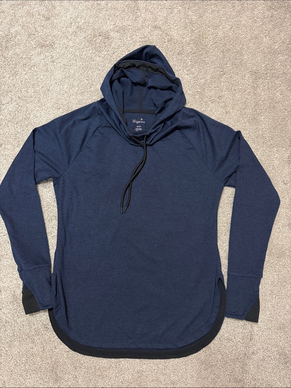 Tangerine Navy Blue Athletic Pullover Hooded Shirt w/ Thumbholes Size S